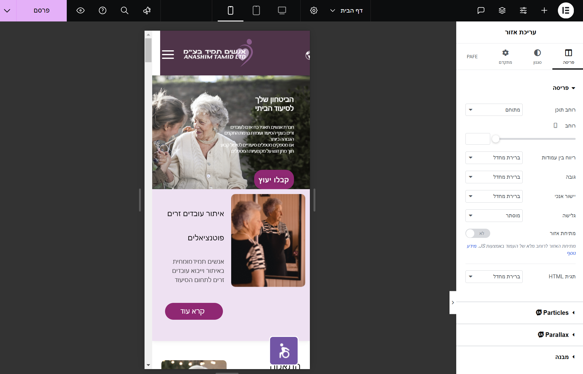 עריכה ב-Elementor בצורה ויזואלית